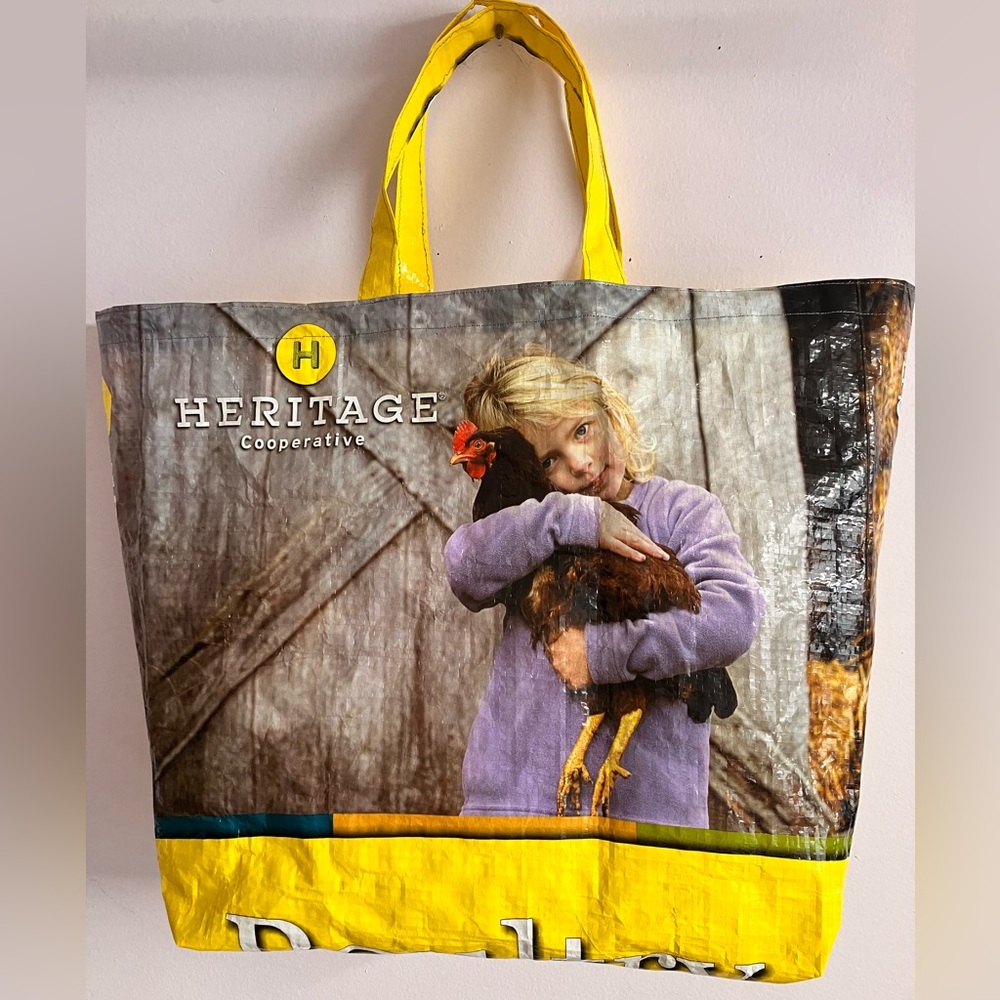Animal Feed Sac Tote/Storage Bag, Country/Farm/Poultry Theme, Upcycled, Handmade
